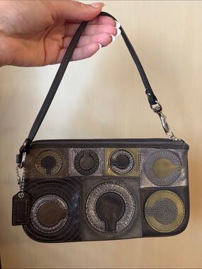 Leather Wristlet Bag in Brown and Olive